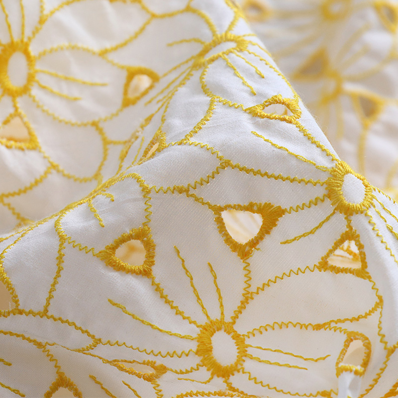 고품질 코튼 tecido 노란색 수 놓은 스레드 꽃 t - Soft Summer Yellow Clothing 리뷰 및 가격