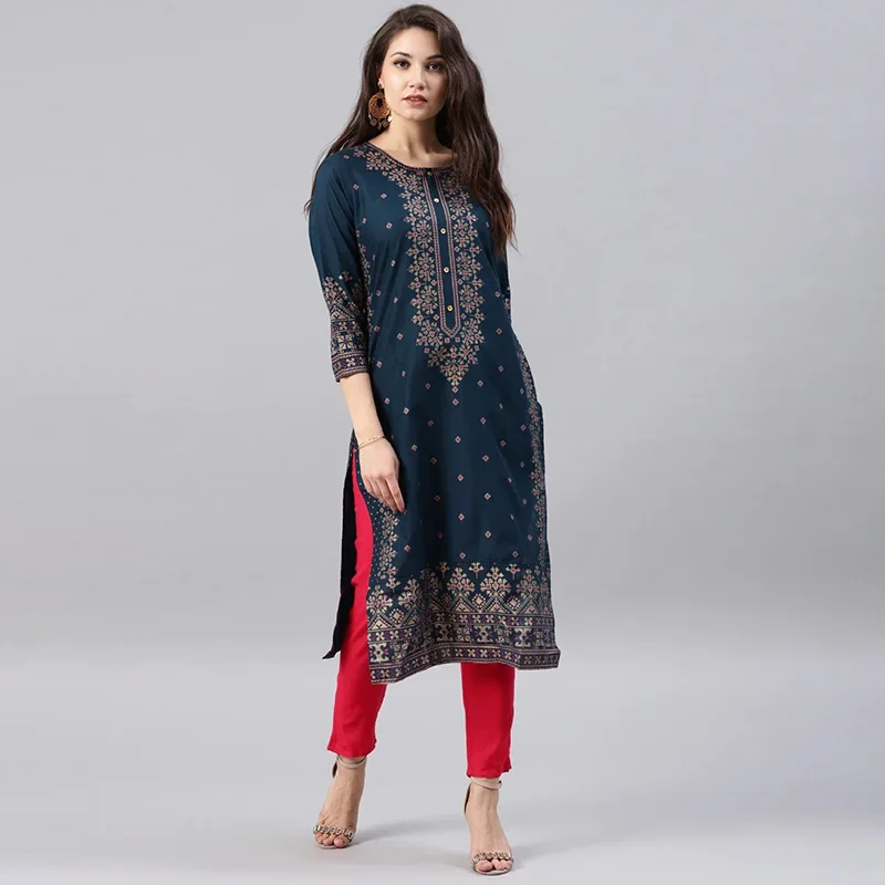 인도 원피스 Kurtas 여성용 용수철 여름 코튼 프린 - Summer Clothing India 리뷰 및 가격