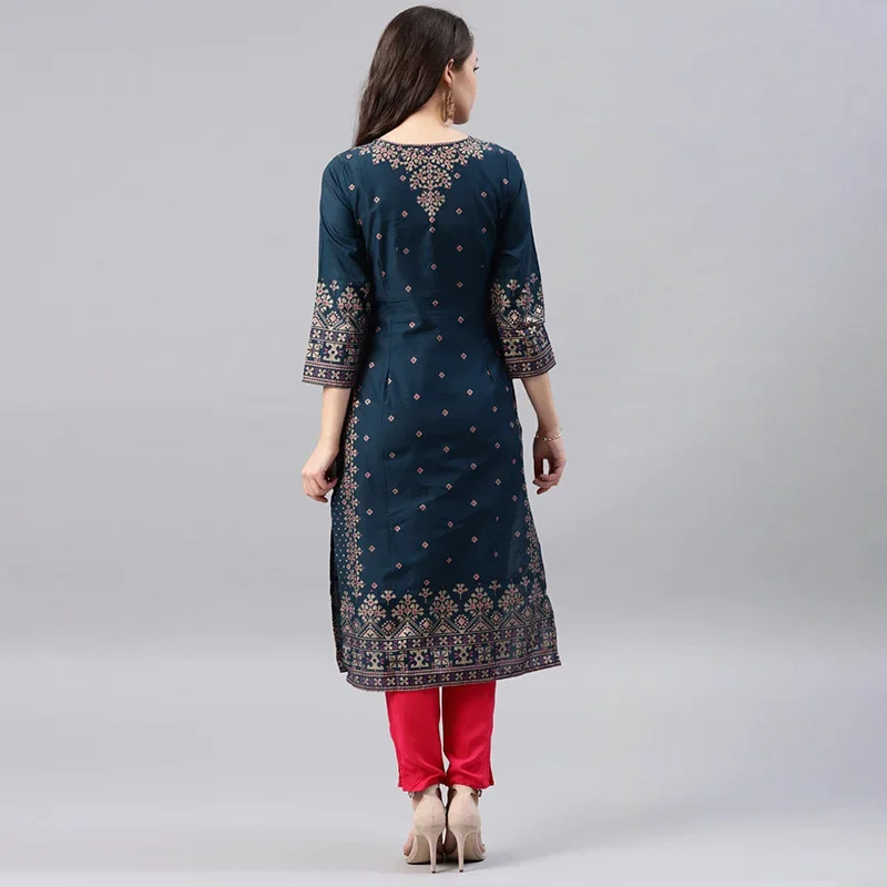 인도 원피스 Kurtas 여성용 용수철 여름 코튼 프린 - Summer Clothing India 리뷰 및 가격